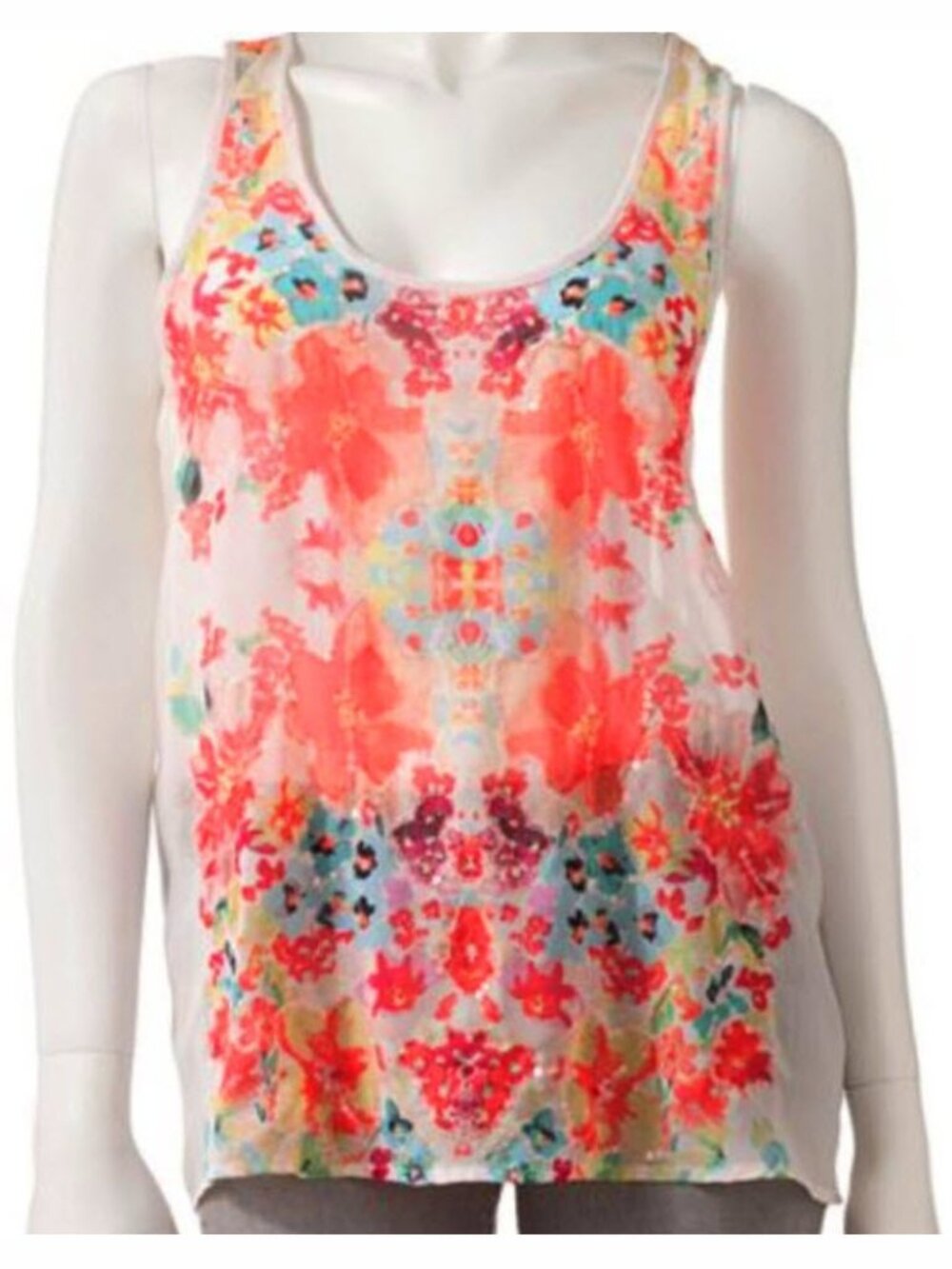Candie's Sheer Colorful Floral Tank Blouse